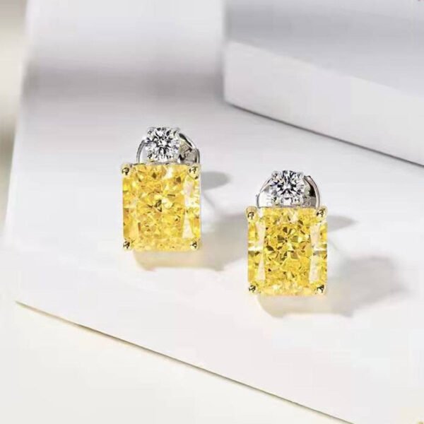 5 CT Yellow High Carbon Diamond 925 Sterling Silver Stud Earrings - Image 2