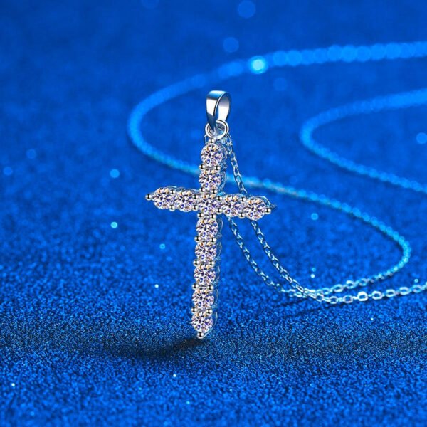 Lab-Grown Diamond Silver Sterling Cross Pendant Necklace - Image 3