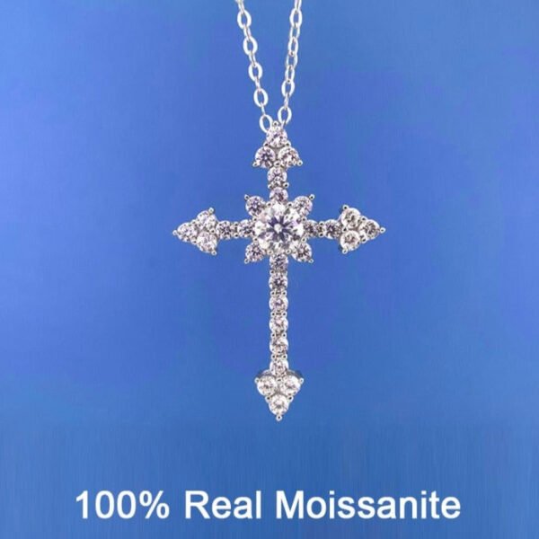 1CT VVS Lab Moissanite Diamond Sterling Silver Cross Necklace - Image 2