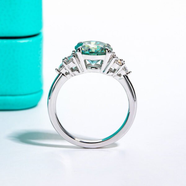 Marinnah | 18K Gold Plated Silver 3ct Round Cut Blue Green Color Lab Diamond Engagement Ring - Image 4