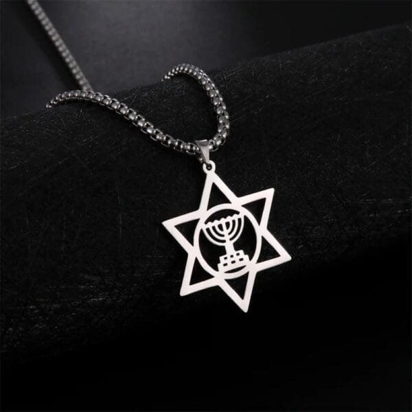 Jewish Menorah Star of David Necklace Stainless Steel - Image 4