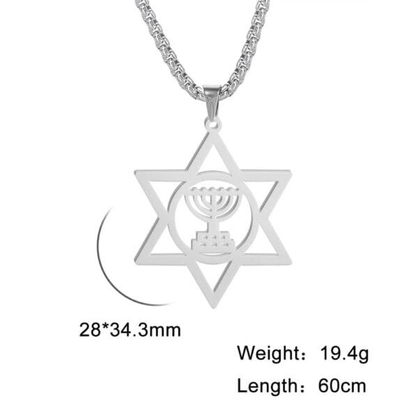 Jewish Menorah Star of David Necklace Stainless Steel - Image 6