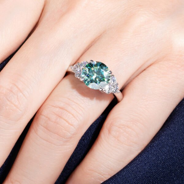 Marinnah | 18K Gold Plated Silver 3ct Round Cut Blue Green Color Lab Diamond Engagement Ring - Image 3