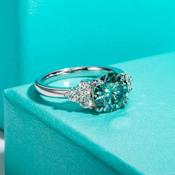 Marinnah | 18K Gold Plated Silver 3ct Round Cut Blue Green Color Lab Diamond Engagement Ring - Image 2