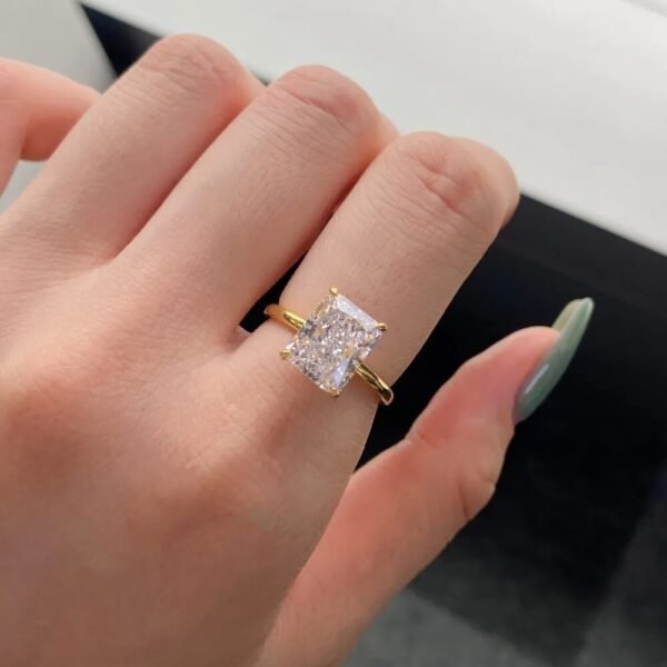 18K Gold Plated Radiant Cut Lab Diamond Engagement Ring - Image 4