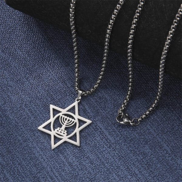 Jewish Menorah Star of David Necklace Stainless Steel - Image 5