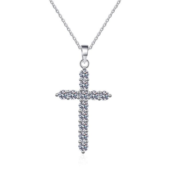 Lab-Grown Diamond Silver Sterling Cross Pendant Necklace - Image 12