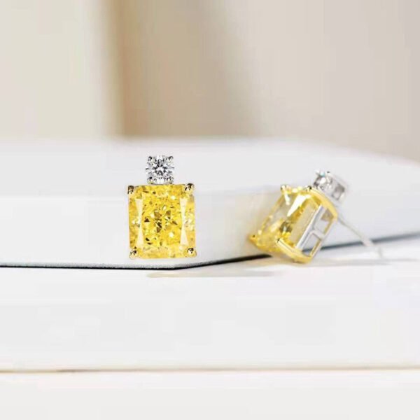 5 CT Yellow High Carbon Diamond 925 Sterling Silver Stud Earrings - Image 4