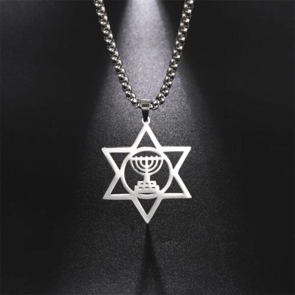 Jewish Menorah Star of David Necklace Stainless Steel