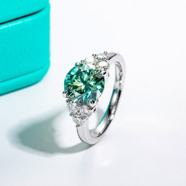 Marinnah | 18K Gold Plated Silver 3ct Round Cut Blue Green Color Lab Diamond Engagement Ring - Image 6