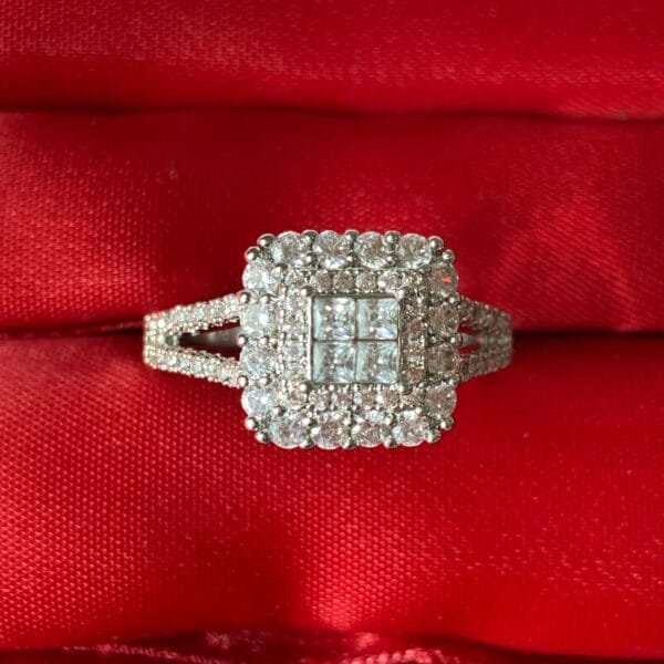 Princess Cut & Split Shank Silver Engagement Ring - Image 3