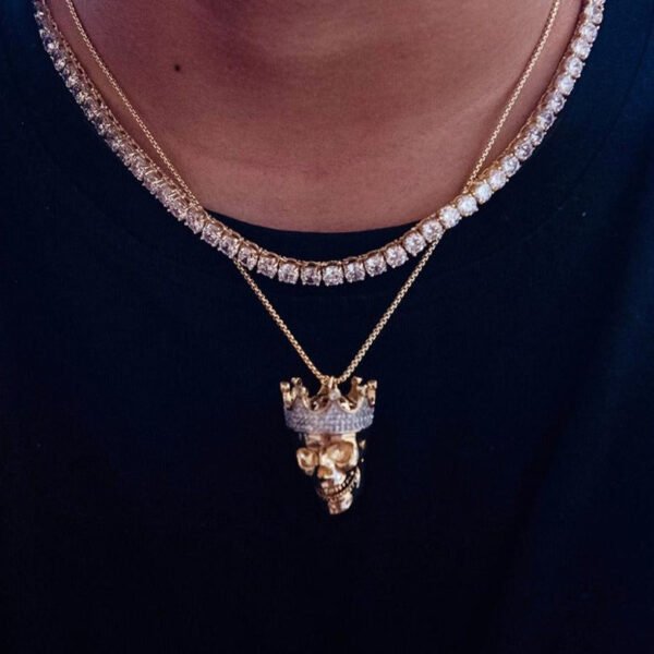 King Skull Iced Out Pendant Golden & Silver Necklace - Image 8