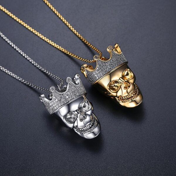 King Skull Iced Out Pendant Golden & Silver Necklace - Image 4