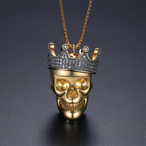 King Skull Iced Out Pendant Golden & Silver Necklace - Image 9