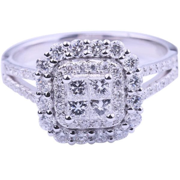 Princess Cut & Split Shank Silver Engagement Ring