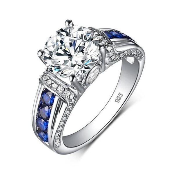 Princess 2ct Round Moissanite Diamond 925 Silver Engagement Ring - Image 2